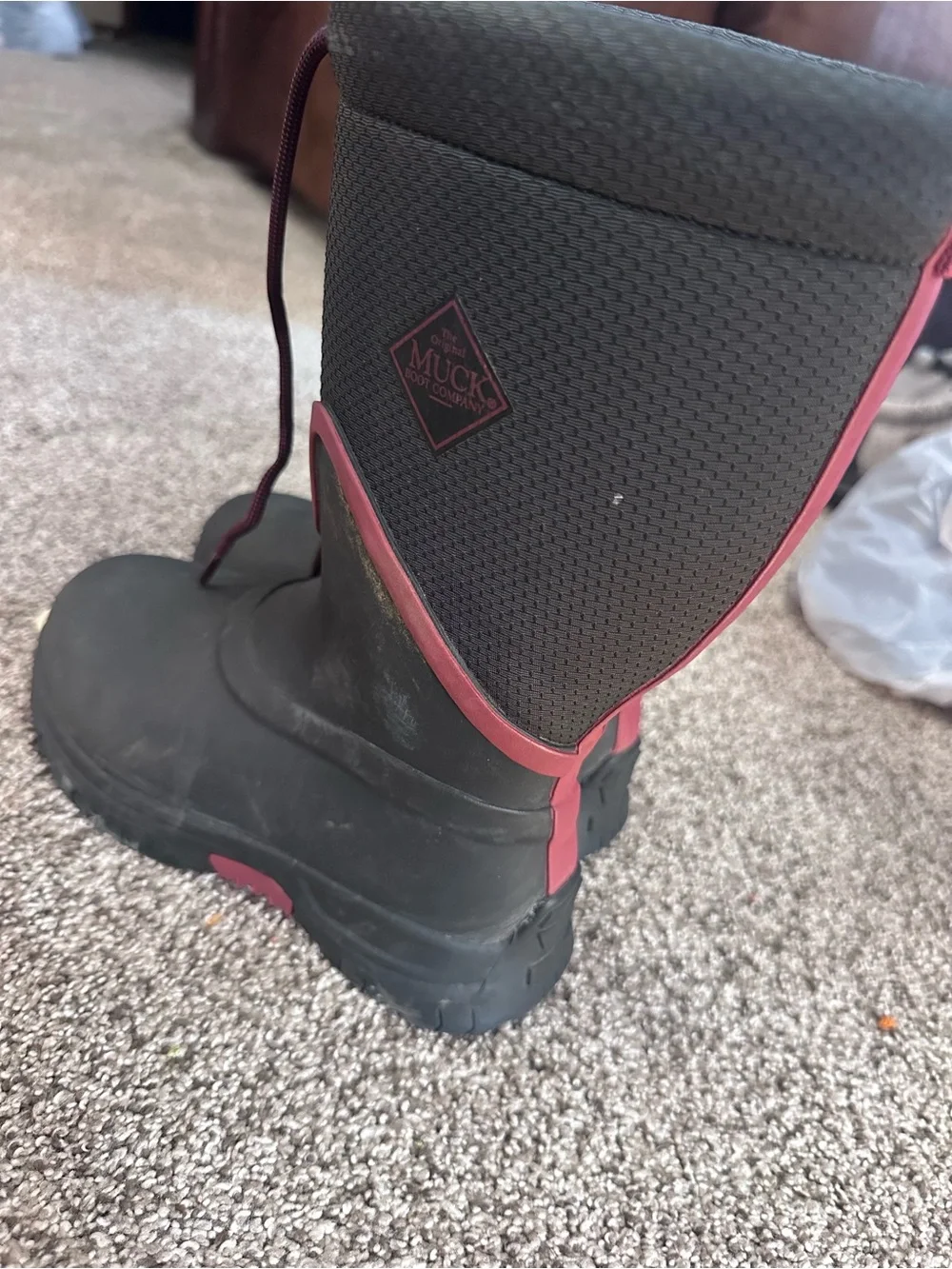 Kids Black & Burgundy Waterproof Rain & Snow Boots